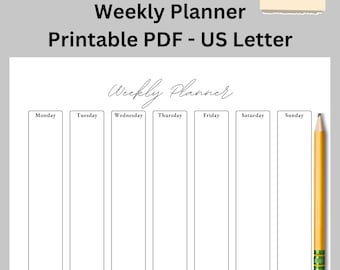 Weekly Planner, Digital Planner, Weekly Schedule, Weekly Notes, A4 (11 x 8.5 inches) PDF File Printable, Instant Download