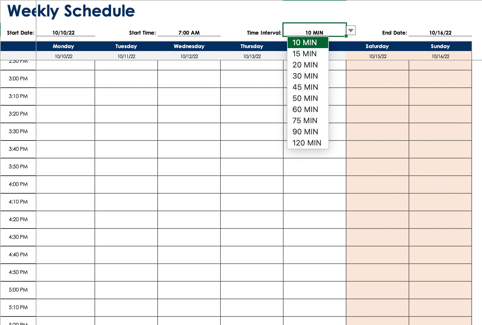 Hourly Weekly Schedule Excel Template, Weekly Planner, Daily Schedule ...