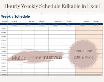 Weekly Schedule Excel Template Weekly Planner Daily Schedule Weekly