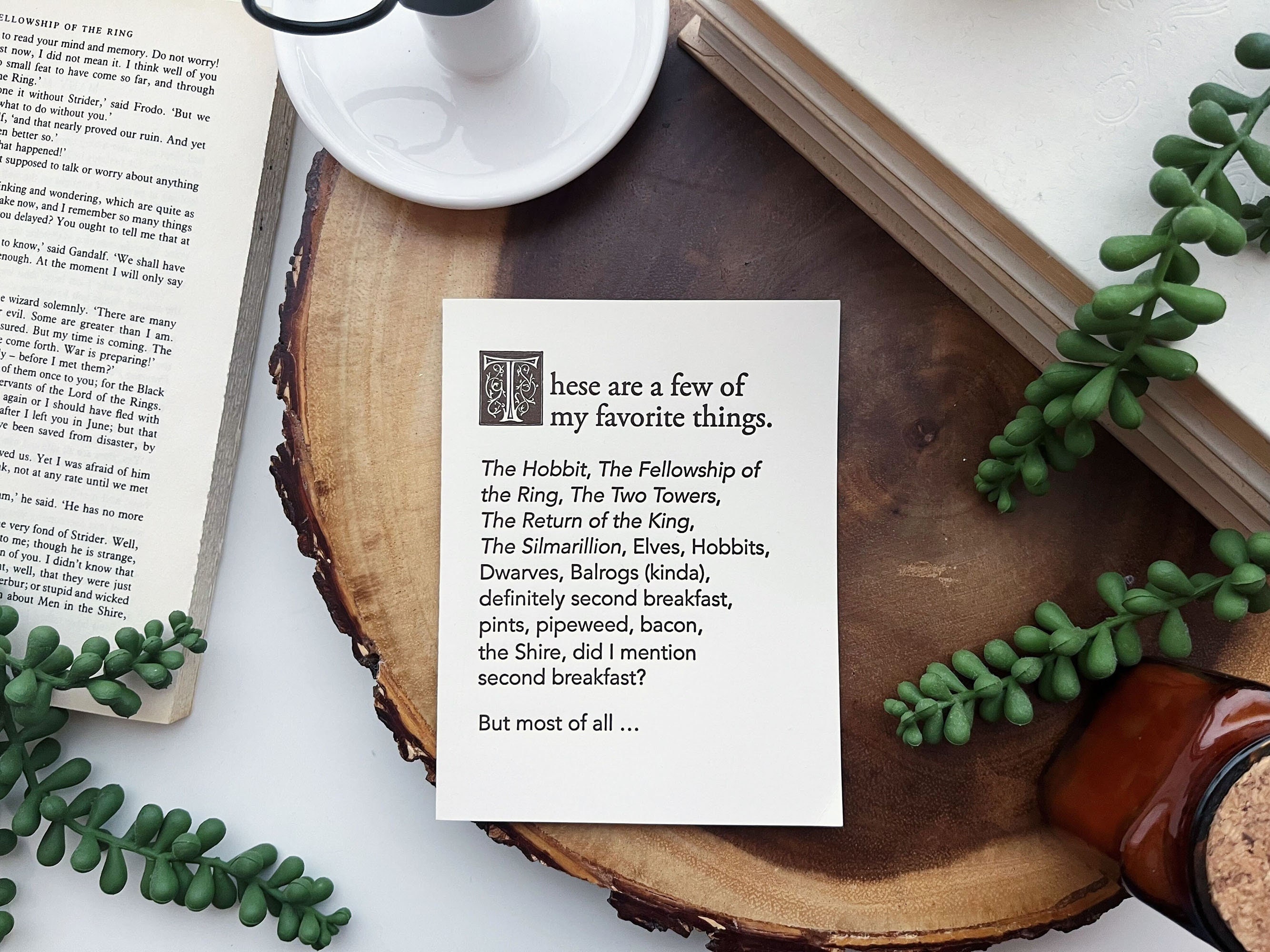 Hobbit-inspired “my Favorite Things…you!” Handcrafted Letterpress 