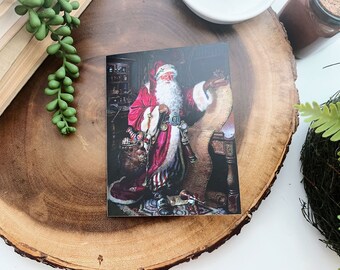 Victorian Era Christmas and Holiday Art Card - Santa Checks the Naughty and Nice List