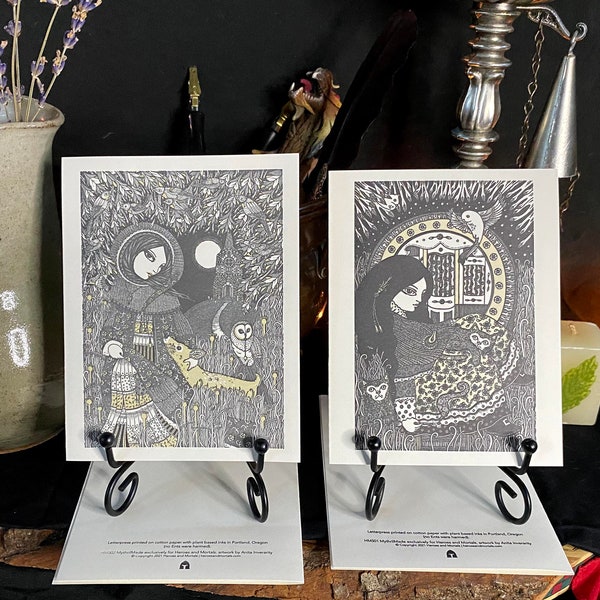 6 Letterpress Art/Greeting Cards by Anita Inverarity: “Cat Sookins” and “Rashiecoats”