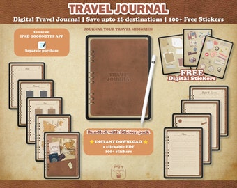 Digital Travel Journal | Goodnotes Travel Journal | Ipad Travel Planner | Vintage Travel Log | Digital travel Stickers