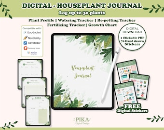 Digitaal kamerplantendagboek, digitaal tuindagboek, plantverzorgingsplanner, plantverzorgingstracker, digitale planner, IPad Goodnotes-planner