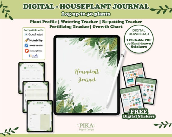 Digital Houseplant Journal, Digital Garden Journal, Plant Care Planner, Plant Care Tracker, Digital Planner, IPad Goodnotes Planner
