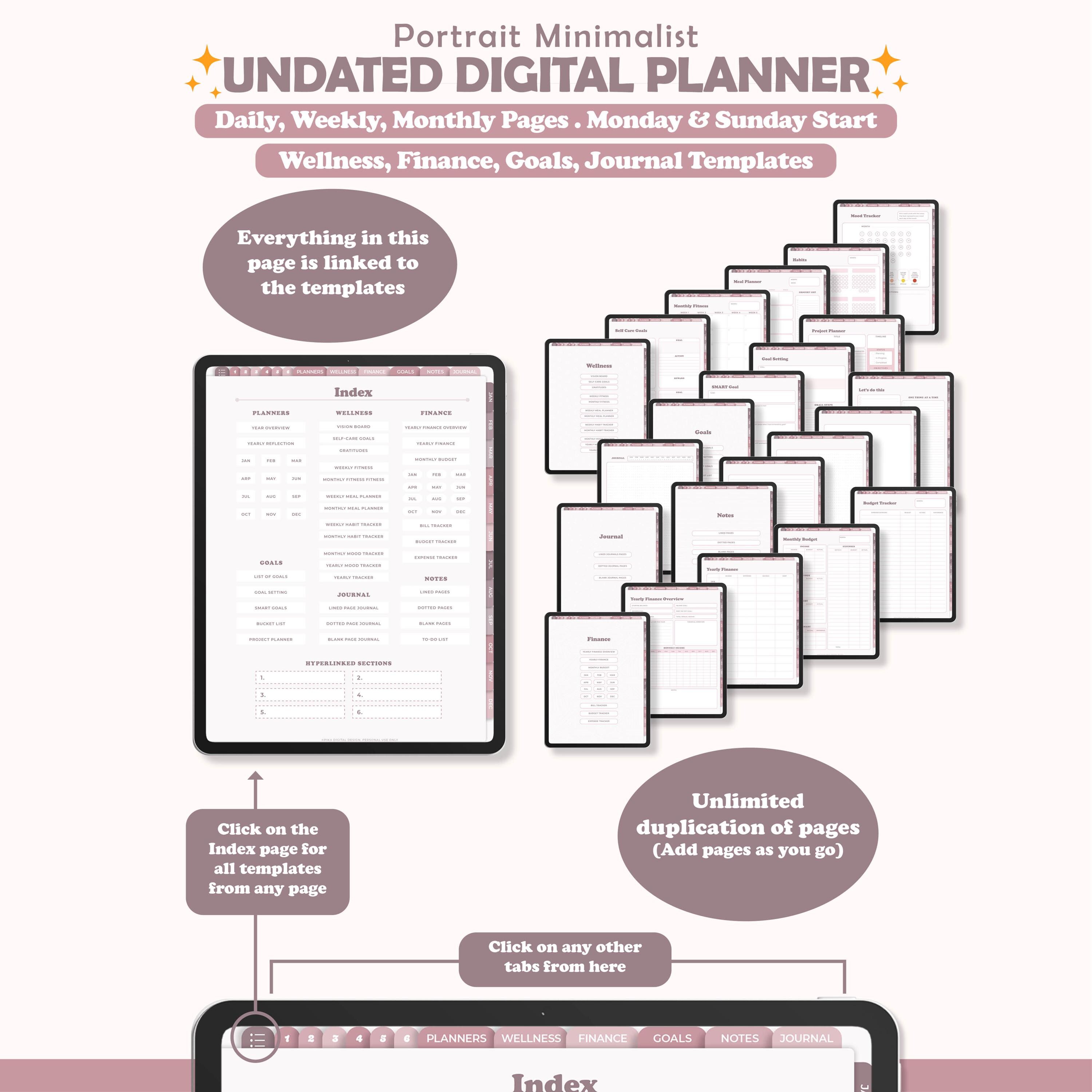 Digital Planner, Undated Portrait Minimalist, Goodnotes Notability iPad ...