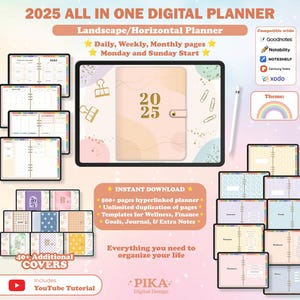 Digital Planner 2025, Dated Digital Planner, Goodnotes Notability, Daily Weekly Monthly Planner iPad Planner, Landscape Horizontal Planner