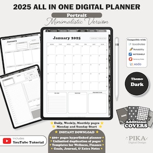 2025 Minimalist Digital Planner: Portrait Dark Theme (Digital Download)