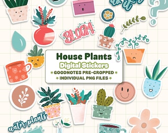 House Plant Digital Stickers, Hand Drawn Botanical Collection, Goodnotes Notability Plants Stickers, PNG