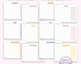 2026 Monthly Calendar, Monthly Planner, Sunday & Monday Start, Letter Size, Printable PDF, PNG, Instant Download