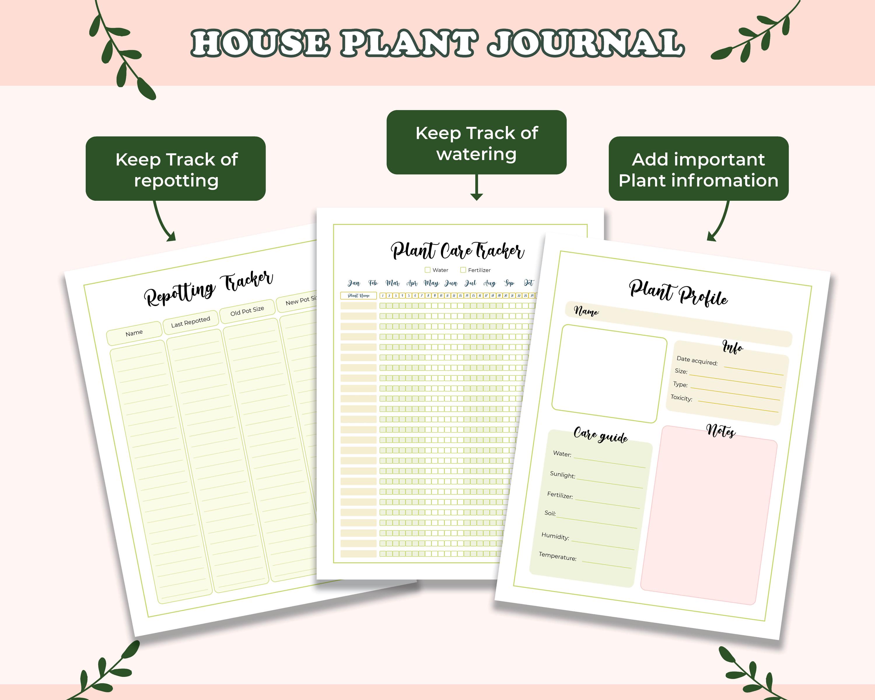 Houseplant Care Journal: Printable Plant Tracker (PDF, JPEG) - Etsy