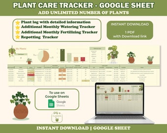 Plant Care Tracker Spreadsheet | Plant Planner | Plant Care Tracker | Plant Tracker Google Sheets | Plant Watering Tracker Google Sheets