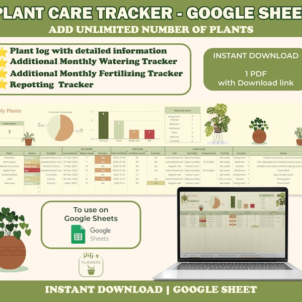 Plant Care Tracker Spreadsheet | Plant Planner | Plant Care Tracker | Plant Tracker Google Sheets | Plant Watering Tracker Google Sheets