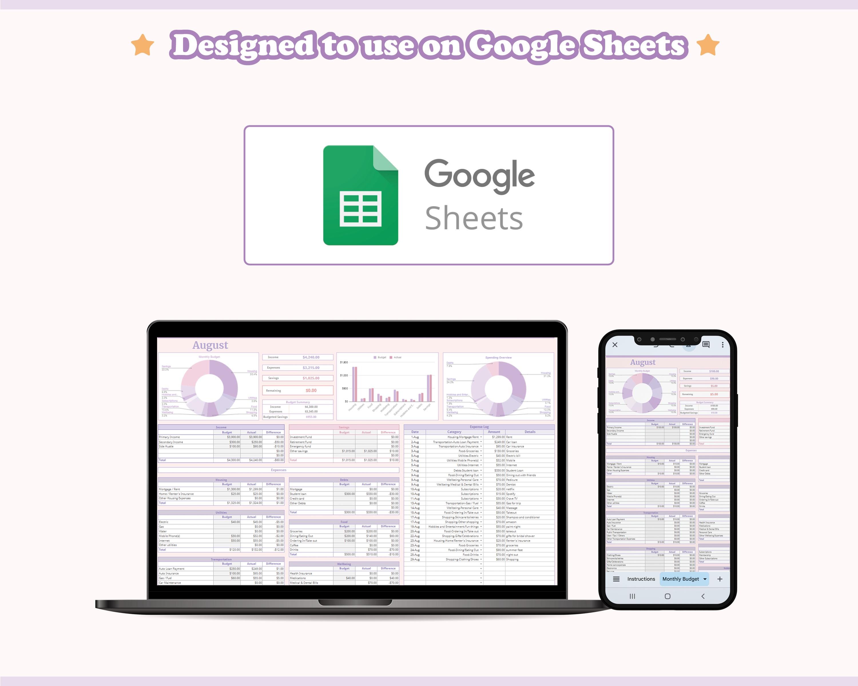Monthly Budget Planner: Google Sheets Finance Tracker (digital Download ...