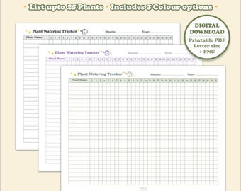 Planilha de controle de rega de plantas: cuidados mensais com plantas de interior (PDF e PNG)