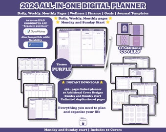 Digital Planner 2024 Dated Digital Planner Goodnotes Planner Daily Weekly Monthly Planner Notability iPad Planner Goodnotes Landscape Purple