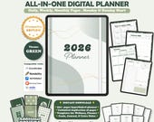 Digital Planner 2026, Dated Digital Planner, Goodnotes Notability, Daily Weekly Monthly Planner iPad Planner,Portrait Vertical Planner Green