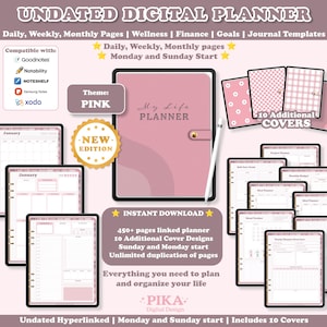 Digitaler Planer Undatiert, Digitaler Planer, Goodnotes Notability Digitaler Planer, Tagesplaner, iPad Planer, Portrait Planner, Pink