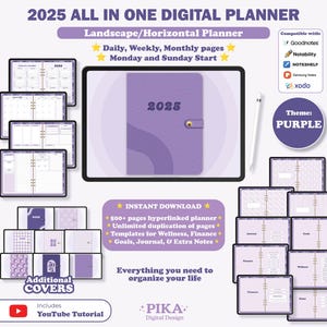 2025 Digital Planner, All-in-One Digital Planner, Daily Planner, Weekly Planner, Monthly Planner, GoodNotes Planner 2025, iPad Planner