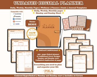 Digital Planner Undated, Digital Planner, Goodnotes Notability Digital Planner, Daily Planner, iPad Planner, Portrait Planner, Beige