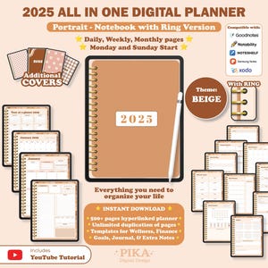 2025 Digital Planner | GoodNotes Planner, Daily Weekly Monthly Planner, Notability IPad Planner, Portrait Planner | Digital Planner Beige