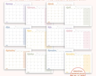 2026 Monthly Calendar, Monthly Planner, Sunday & Monday Start, Letter Size, Printable PDF, PNG, Instant Download