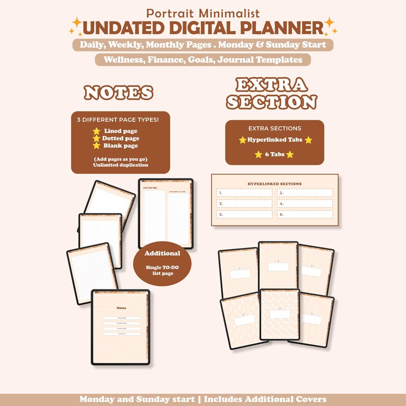 Digital Planner, Undated Portrait Minimalist, Goodnotes Notability iPad ...