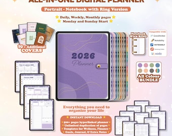 2026 Digital Planner Bundle, Weekly, Monthly, Goodnotes Notability Planner, iPad Planner, 2026 Dated Planner