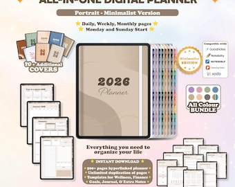 2026 Simple Digital Planner bundle: Minimalist Portrait, Daily, Weekly, Monthly, DATED Goodnotes Digital Planner