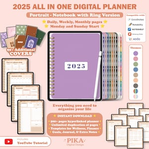 Digital Planner 2025, Dated Digital Planner, GoodNotes Planner, Daily Weekly Monthly Planner, Notability IPad Planner, Portrait Planner