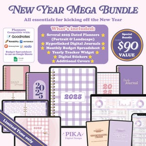Digital Planner Bundle, 2025 Dated Digital Planner, Digital Daily Journal, Digital Stickers, Monthly Budget  iPad Planner, Goodnotes