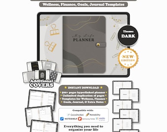 Digital Planner Undated Landscape, Goodnotes Notability Digital Planner, iPad Planner, Daily Weekly Monthly Undated Planner, Dark