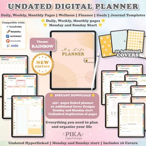 Digital Planner Undated, Digital Planner, Goodnotes Notability Digital Planner, Daily Planner, iPad Planner, Portrait Planner, Rainbow