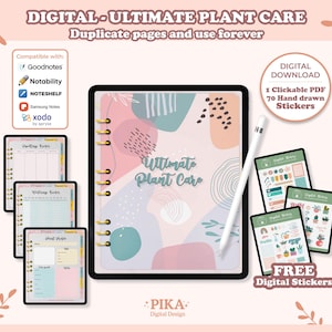 Puede incluir: Planificador digital Ultimate Plant Care con un diseño abstracto en rosa, azul y melocotón. Incluye una descarga digital con 70 pegatinas dibujadas a mano. Compatible con Goodnotes, Notability, Noteshelf, Samsung Notes y xodo.