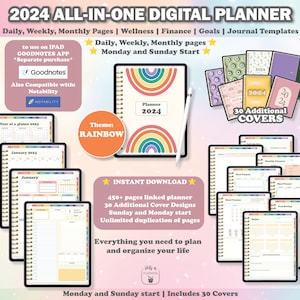 Digital Planner 2024 Dated Digital Planner Goodnotes Planner Daily Weekly Monthly Planner Notability iPad Planner Goodnotes Portrait Rainbow