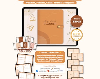 Digital Planner Undated Landscape, Goodnotes Notability Digital Planner, iPad Planner, Daily Weekly Monthly Undated Planner, Beige