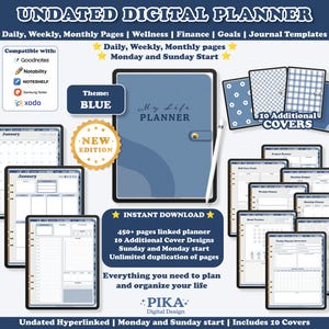 Planner digitale senza data, Planner digitale, Goodnotes Notability Planner digitale, Planner giornaliero, Planner iPad, Planner ritratto, Blu