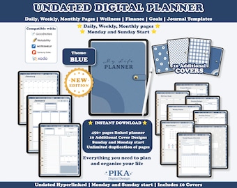 Digital Planner Undated, Digital Planner, Goodnotes Notability Digital Planner, Daily Planner, iPad Planner, Portrait Planner, Blue