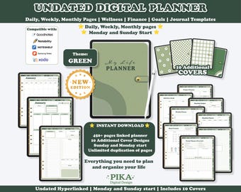 Digital Planner Undated, Digital Planner, Goodnotes Notability Digital Planner, Daily Planner, iPad Planner, Portrait Planner, Green