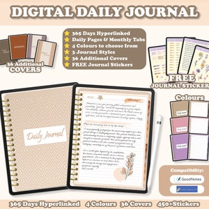 Digital Daily Journal, Digital Journal for iPad, Goodnotes and Notability, Hyperlinked Journal, Digital Diary,  iPad Notebook