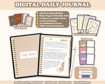 Digital Daily Journal, Digital Journal for iPad, Goodnotes and Notability, Hyperlinked Journal, Digital Diary,  iPad Notebook