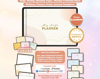 Digital Planner, Undated Landscape Minimalist, Goodnotes Notability iPad Planner, Daily Weekly Monthly, Rainbow