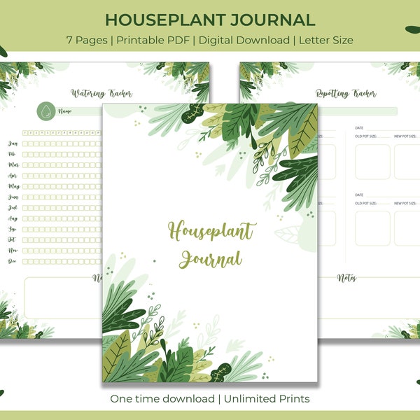 House plant Journal | Plant Planner Printable | Plant Care Tracker |  Printable Houseplant Care Bundle | A4-Letter Size | OneNote