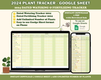 2024 Gedateerde tracker voor het bewateren en bemesten van planten | Google Spreadsheets | Plantplanner | Plantbewateringstracker 2024 | Gedateerde besproeiingstracker