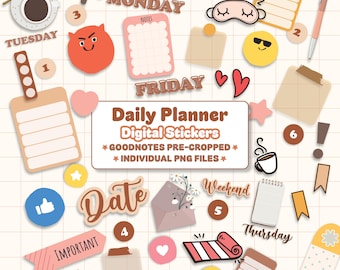 Digital Planner Stickers, Pre-cropped GoodNotes Stickers & PNG, Dates Day Month Digital Planner Stickers, Individual PNG stickers