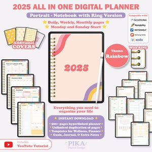 2025 Digital Planner | GoodNotes Planner, Daily Weekly Monthly Planner, Notability IPad Planner, Portrait Planner | Digital Planner Rainbow