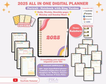 2025 Rainbow Digital Planner: Daily, Weekly, Monthly (GoodNotes, Notability)