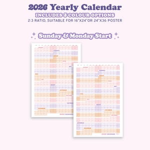 2026 Full Year Calendar , 365 Days Calendar Large Wall Planner Printable PDF, 2026 Yearly 24"x36" Calendar image 3