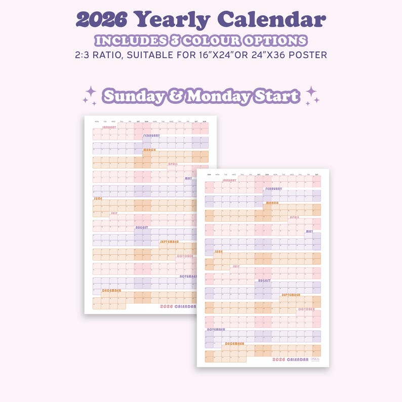 2026 Full Year Calendar , 365 Days Calendar Large Wall Planner Printable PDF, 2026 Yearly 24"x36" Calendar image 3