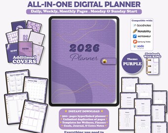 Planificador digital 2026, Planificador digital con fecha, Goodnotes Notability, Planificador diario, semanal y mensual para iPad, Planificador vertical vertical